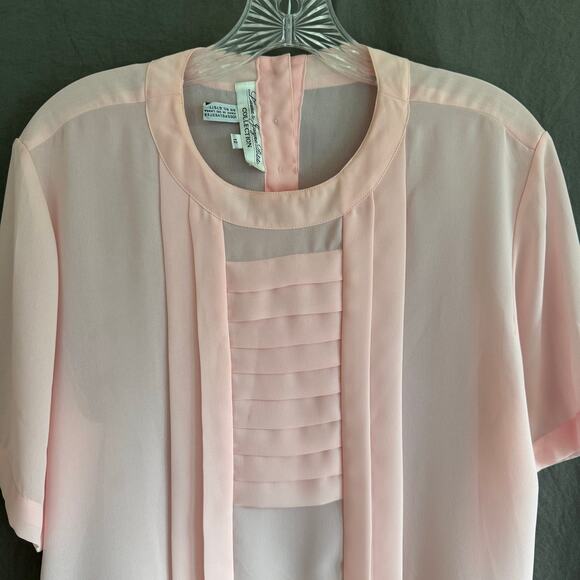 Vintage 80s Pink Sheer‎ Blouse Laura & Jayne Petite Pleated Front Size 12 - Picture 5 of 13